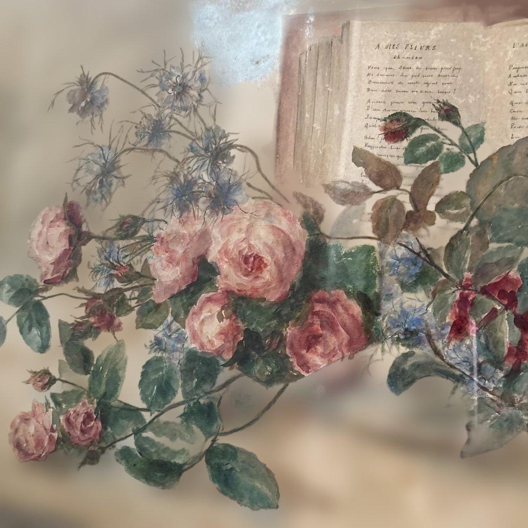 フランスアンティーク 水彩画 薔薇