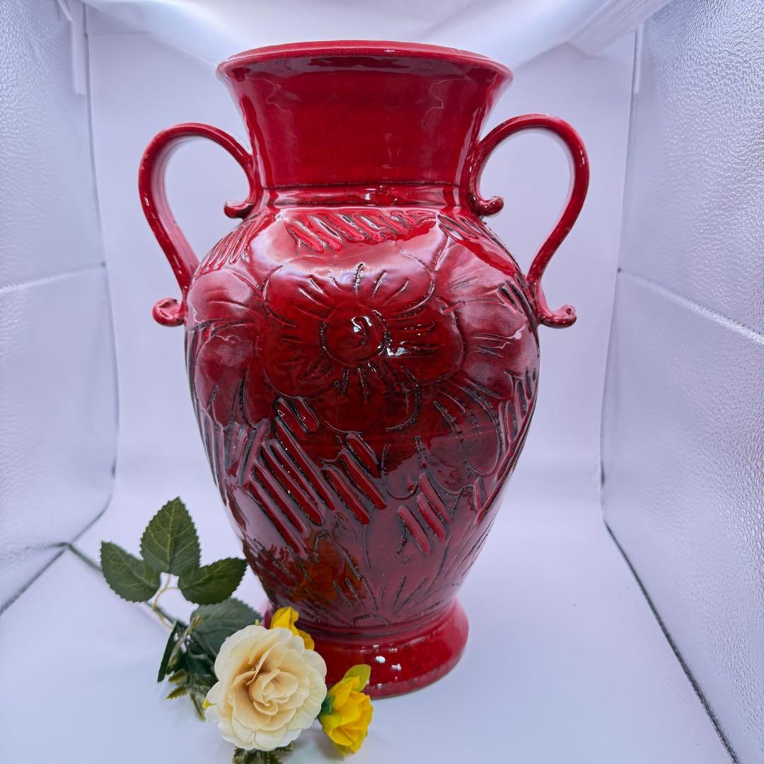 花瓶　イタリア製　サルデリ　イタリアンレッド　赤　花器　陶器製　フラワーベース