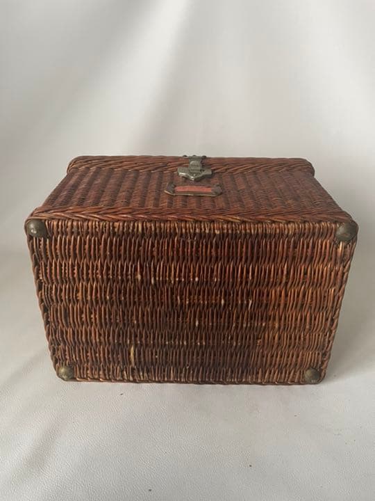 函館区 鐵藏 製 かなり古い 藤 ラタン 天然素材 手付き バスケット  戦前