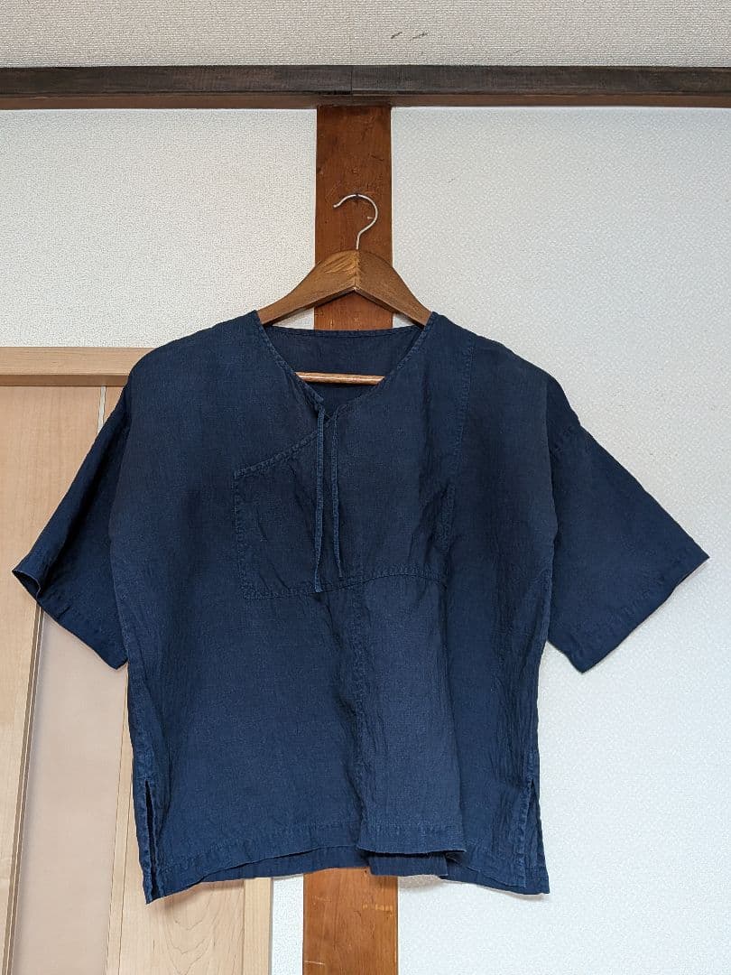 えみおわす 藍染め 半袖ポケットシャツ 麻