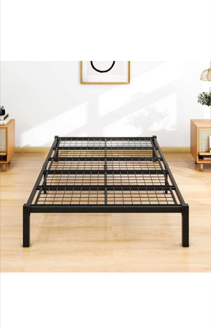 VERFARM メタル ベッドフレーム セミダブル 頑丈な金属製 ブラック