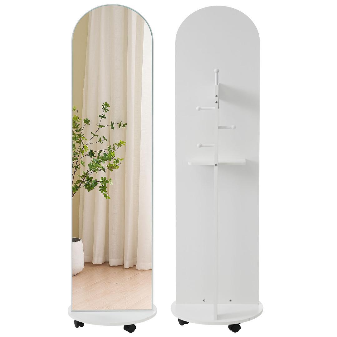 全身鏡 姿見鏡 アーチ形 ハンガーフック付き鏡 ハンガー 360°回転 飛散防止