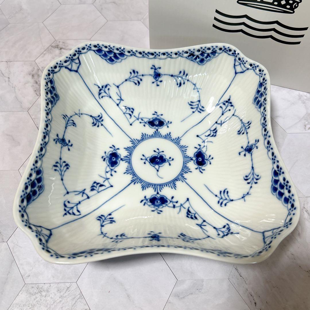 デンマーク製　ロイヤルコペンハーゲン　ブルー　ハーフレース ボウル　スクエア