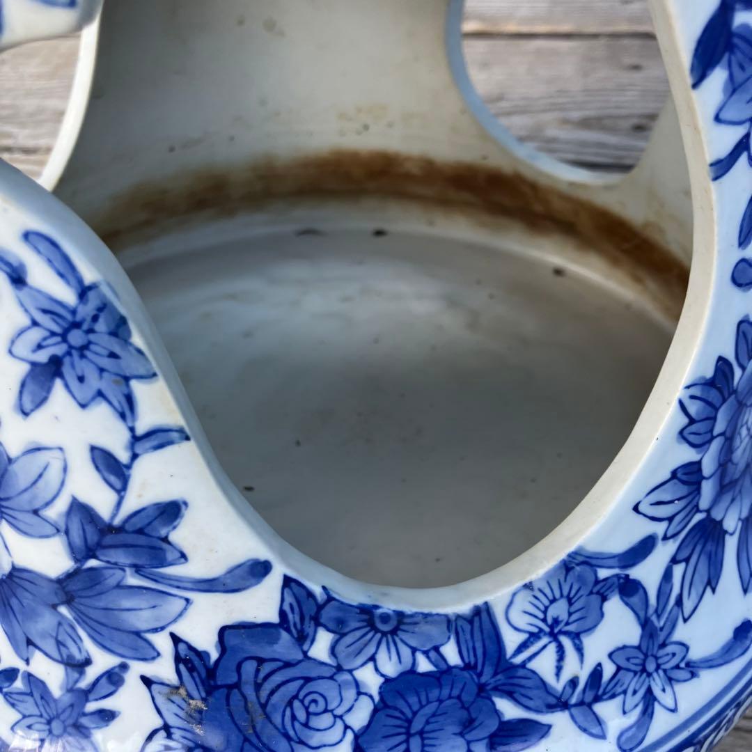 中国陶器スツール 青華唐子之図 染付 花柄 花台 ビンテージ ヴィンテージ