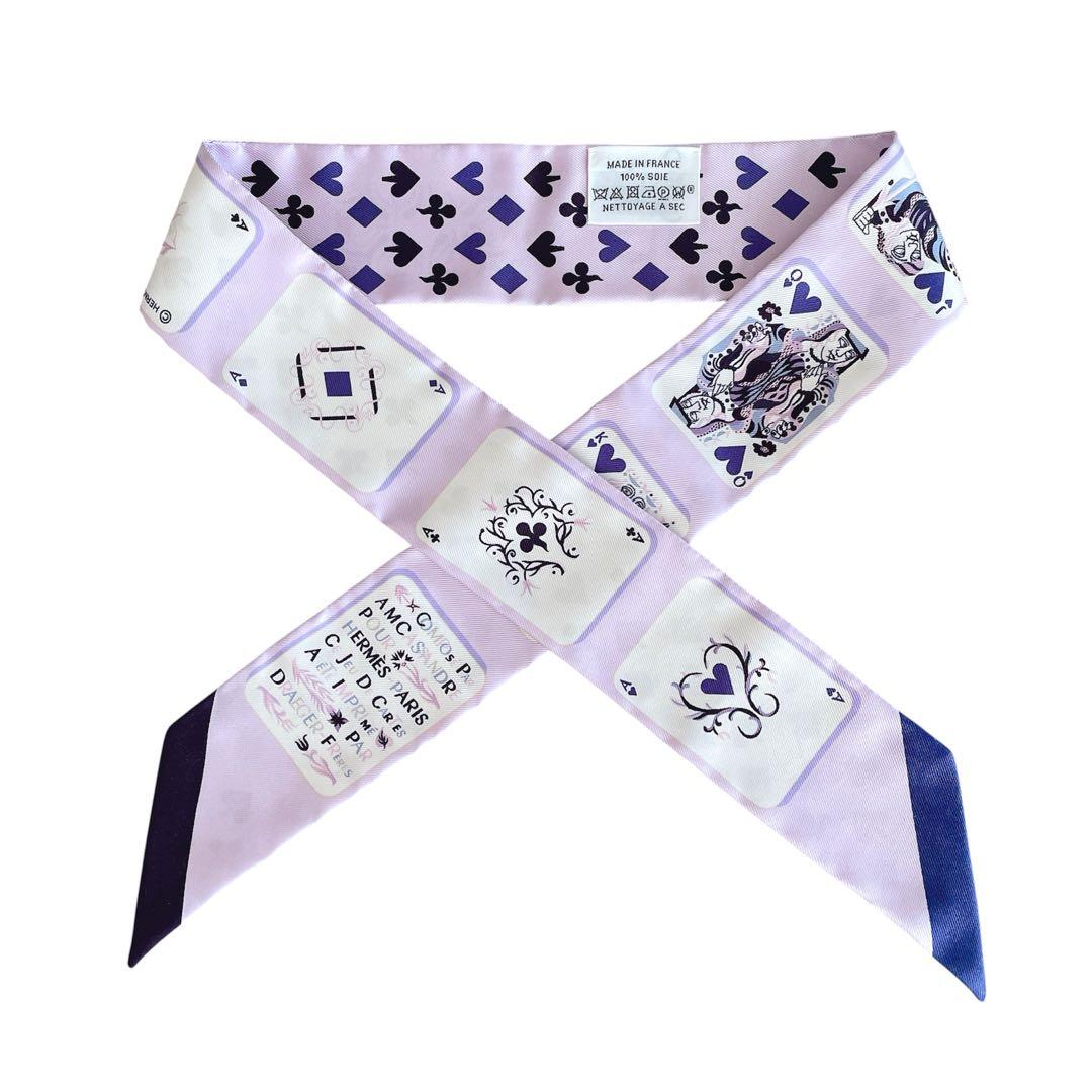極美品✨エルメス スカーフ ツイリー トランプ柄 シルク パープル