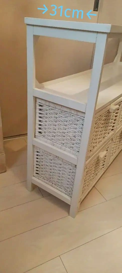 ホワイトラタン　籐　チェスト　飾り棚　天板ガラス　◆引き取り限定◆最終値下げ