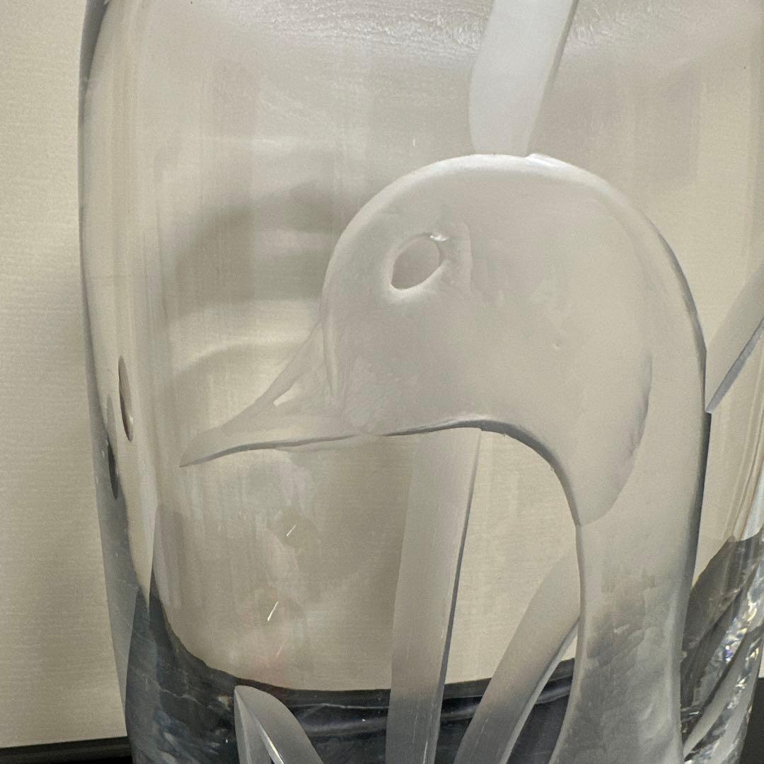 水晶，クリスタルガラス ，花瓶 ，花器，鳥の彫刻