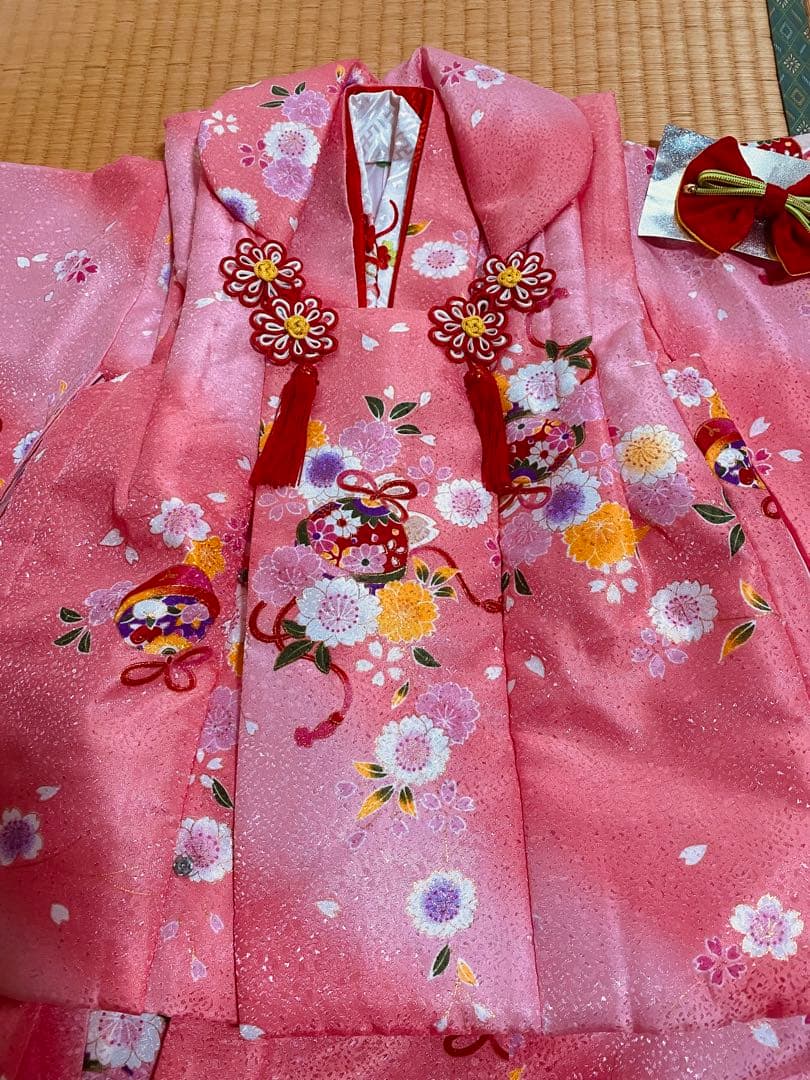 七五三　3歳　女の子セットおひな祭り　セット　着物　被布　草履　ピンク　美品