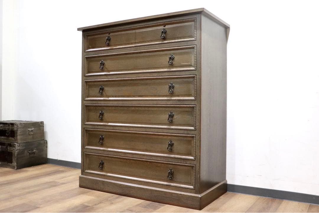 GMHK615○神戸家具 洋家具 6段チェスト 整理タンス 収納家具 彫刻 オー