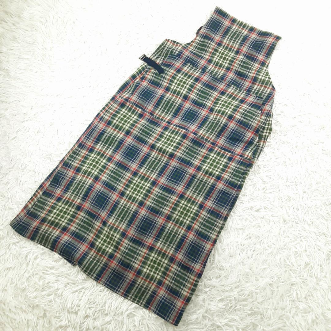 美品◎45rpm 45R エプロンワンピース マルチカラー チェック 日本製