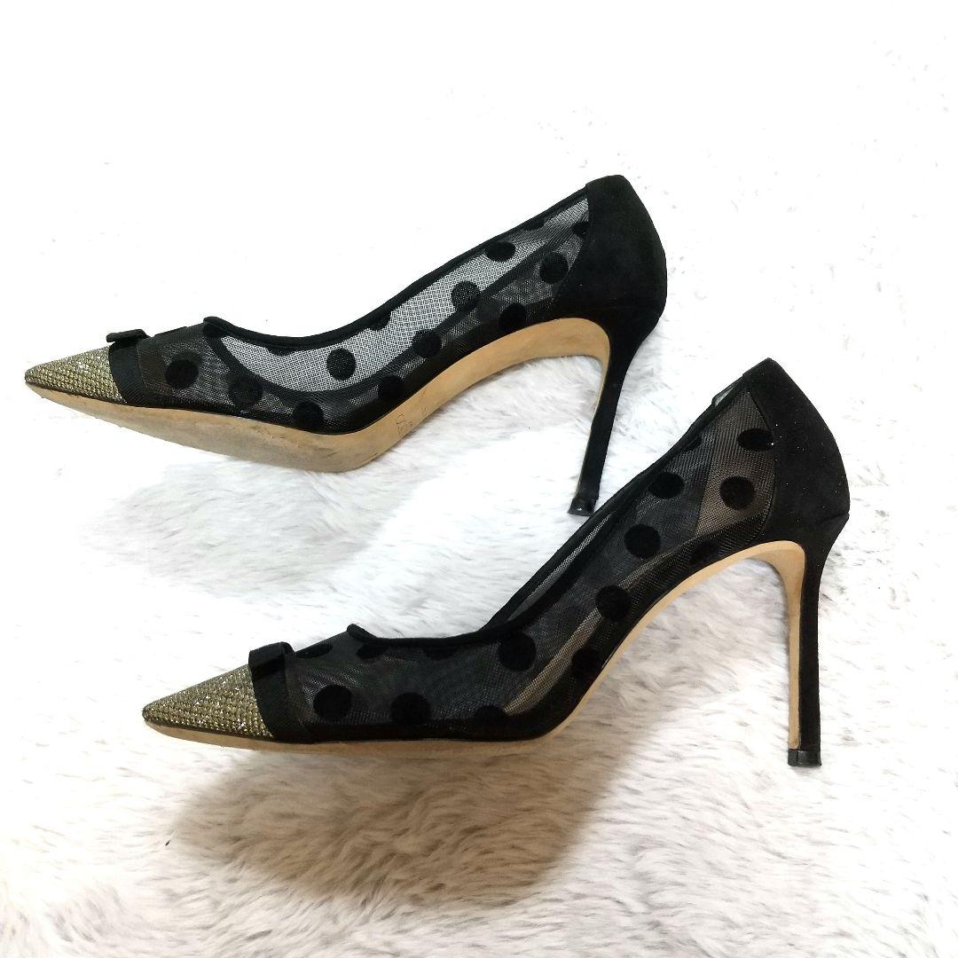 ジミーチュウ　メッシュドット柄　グリッター　ポインテッドトゥ　パンプス　23．5