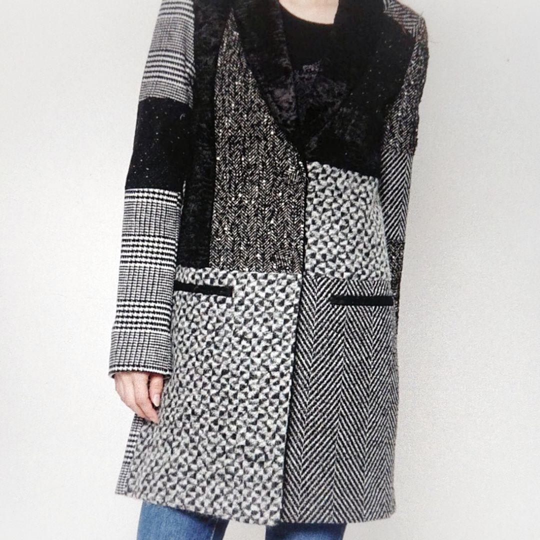 美品♪ デシグアル ショールカラー パッチワーク風 切替 オーバーコート
