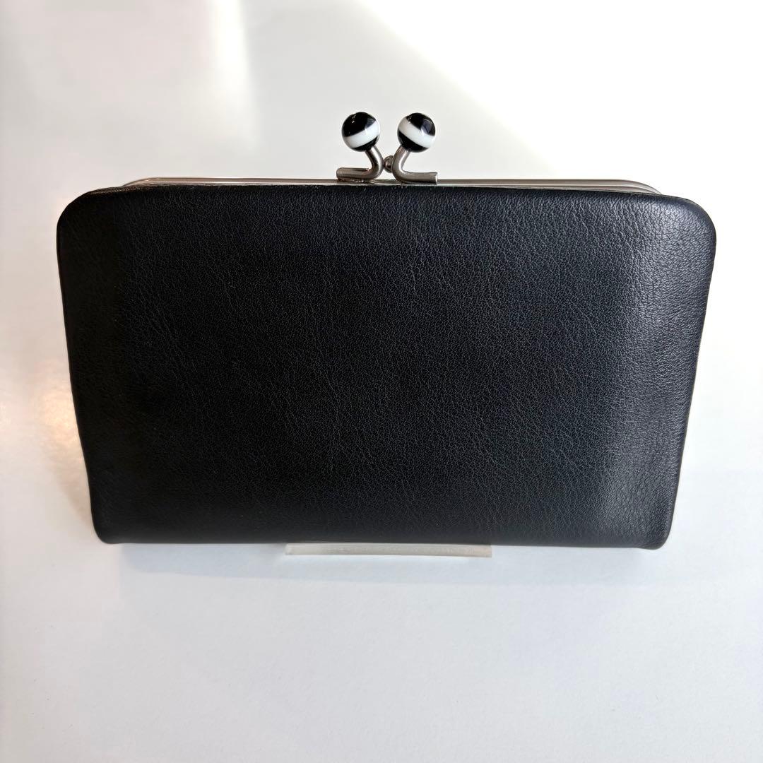 agnes b. アニエスベー 二つ折り財布 ブラック　がま口 レザー　【美品】