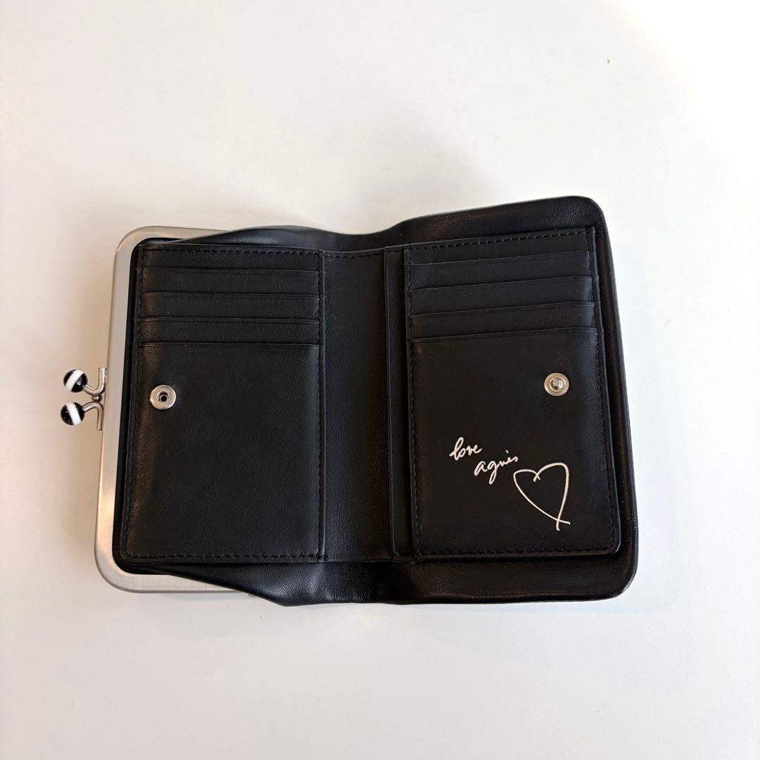 agnes b. アニエスベー 二つ折り財布 ブラック　がま口 レザー　【美品】