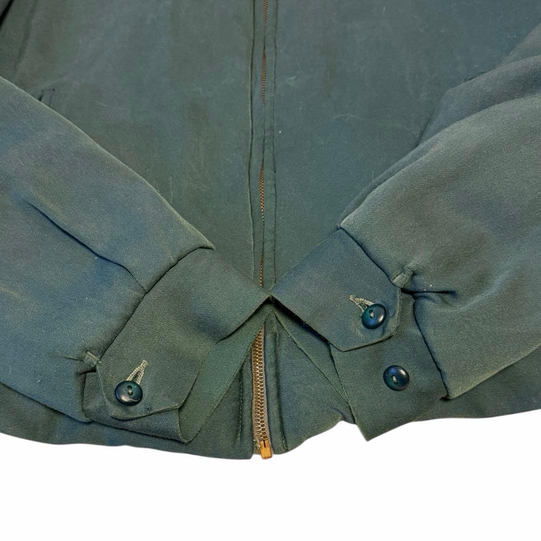 50’s〜 レーヨンギャバジンジャケット ブラックグリーン size L 片爪