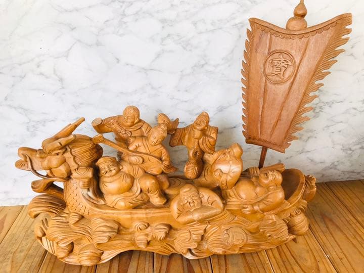 木彫り 七福神 船 置物