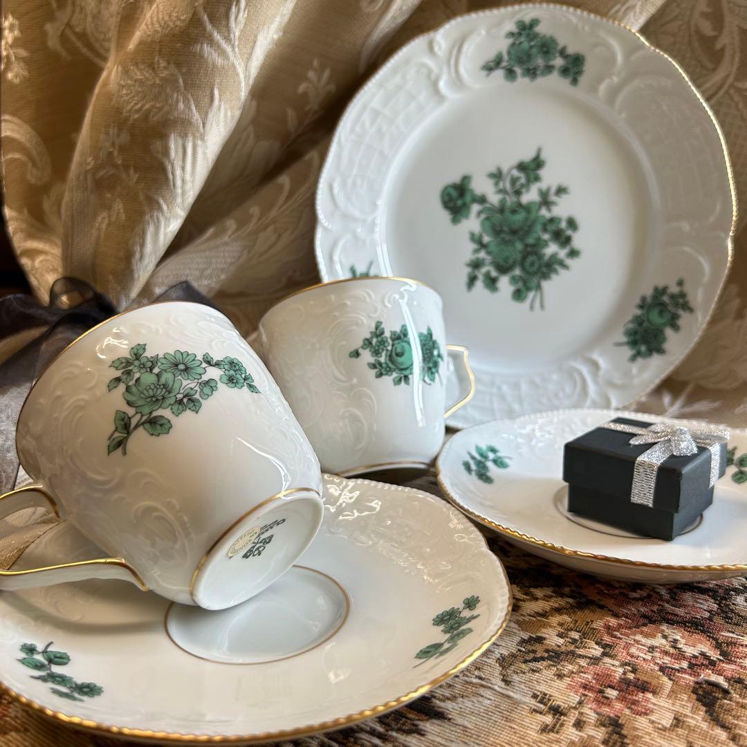 ドイツ製 ROSENTHAL マイセンフラワーグリーン 美しいレリーフ プレート