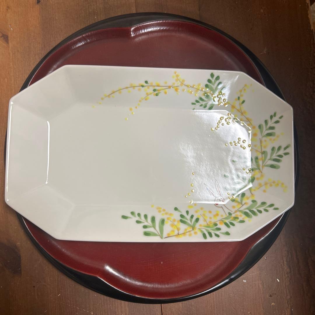 作家　陶芸作家　空萌工房 うさぎ 田口紀美子　ミモザ　八角長皿　大　①