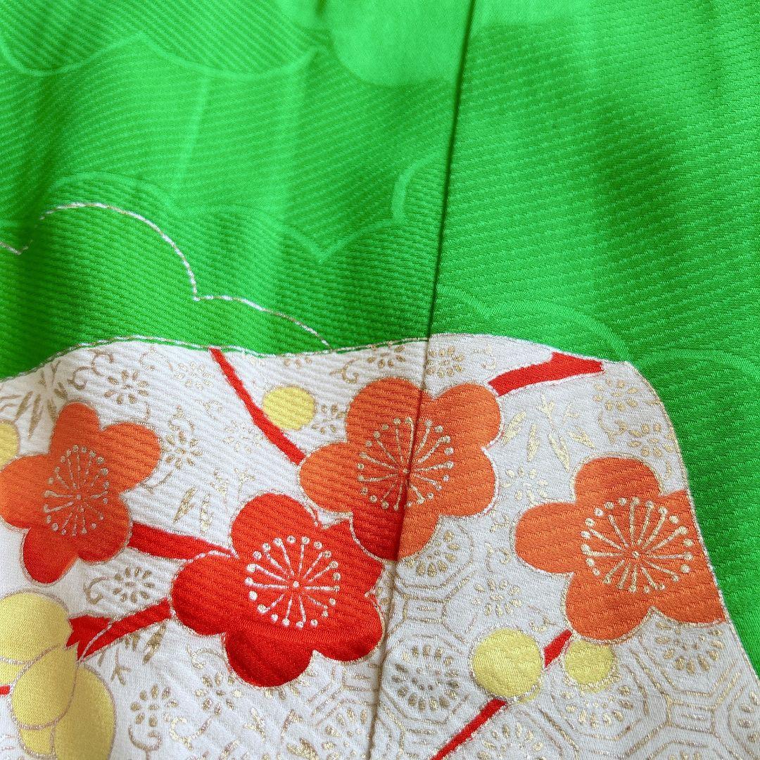 セット　七五三　7歳　女の子　長着＆袖なし長襦袢＆帯＆草履＆バッグ＆小物　緑