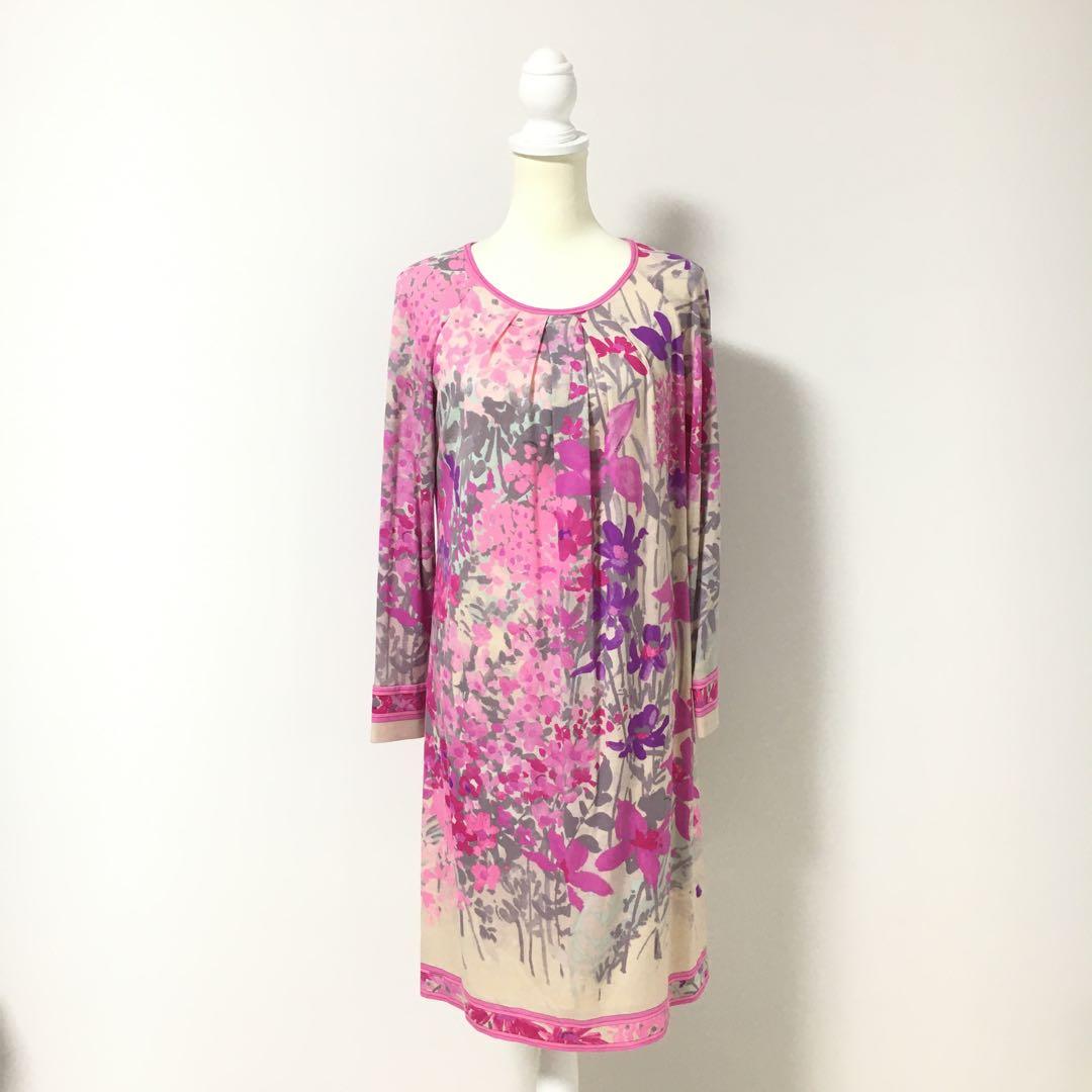 美品　LEONARD レオナール ベルト　ストレッチ　ウール　ワンピース　42