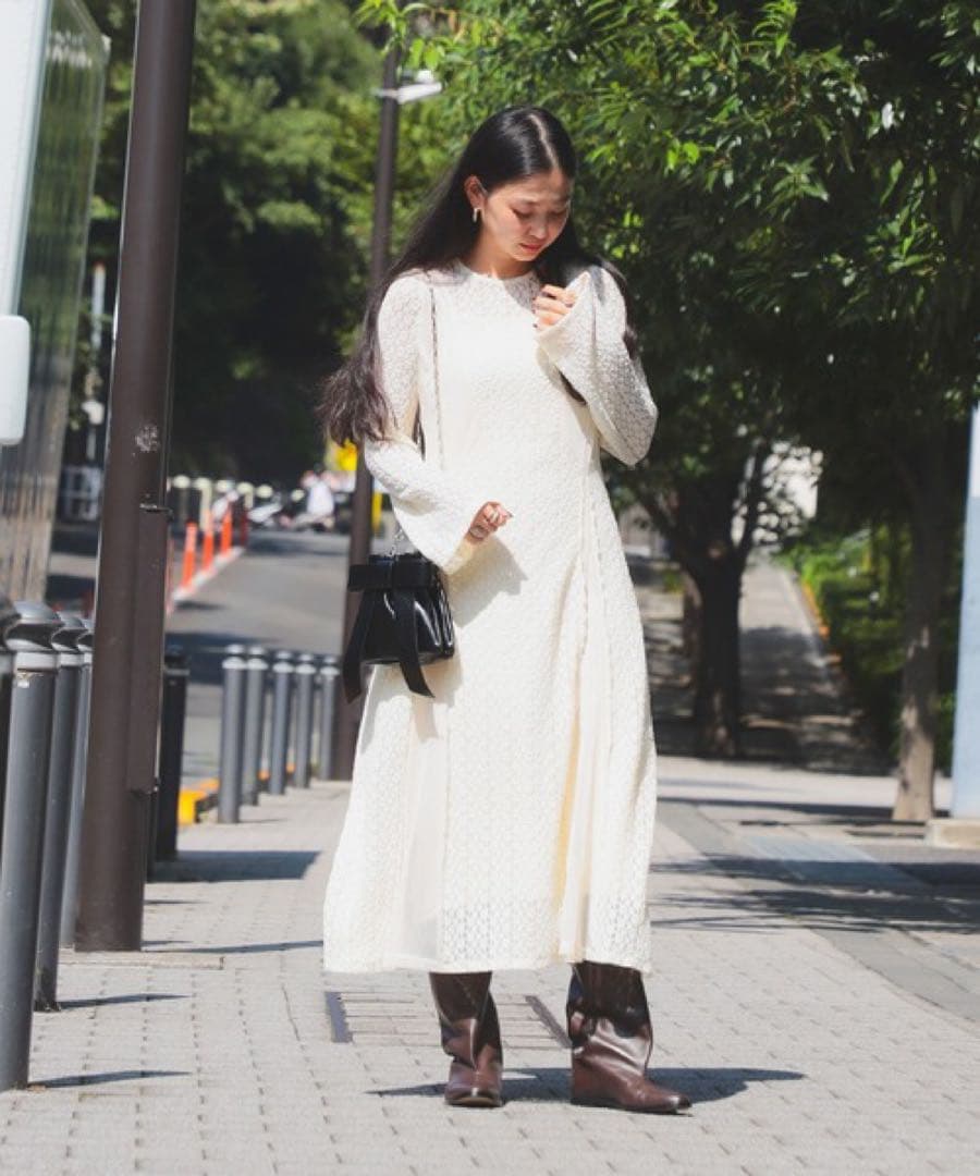 Ray BEAMS レース キリカエ メッシュ ワンピース