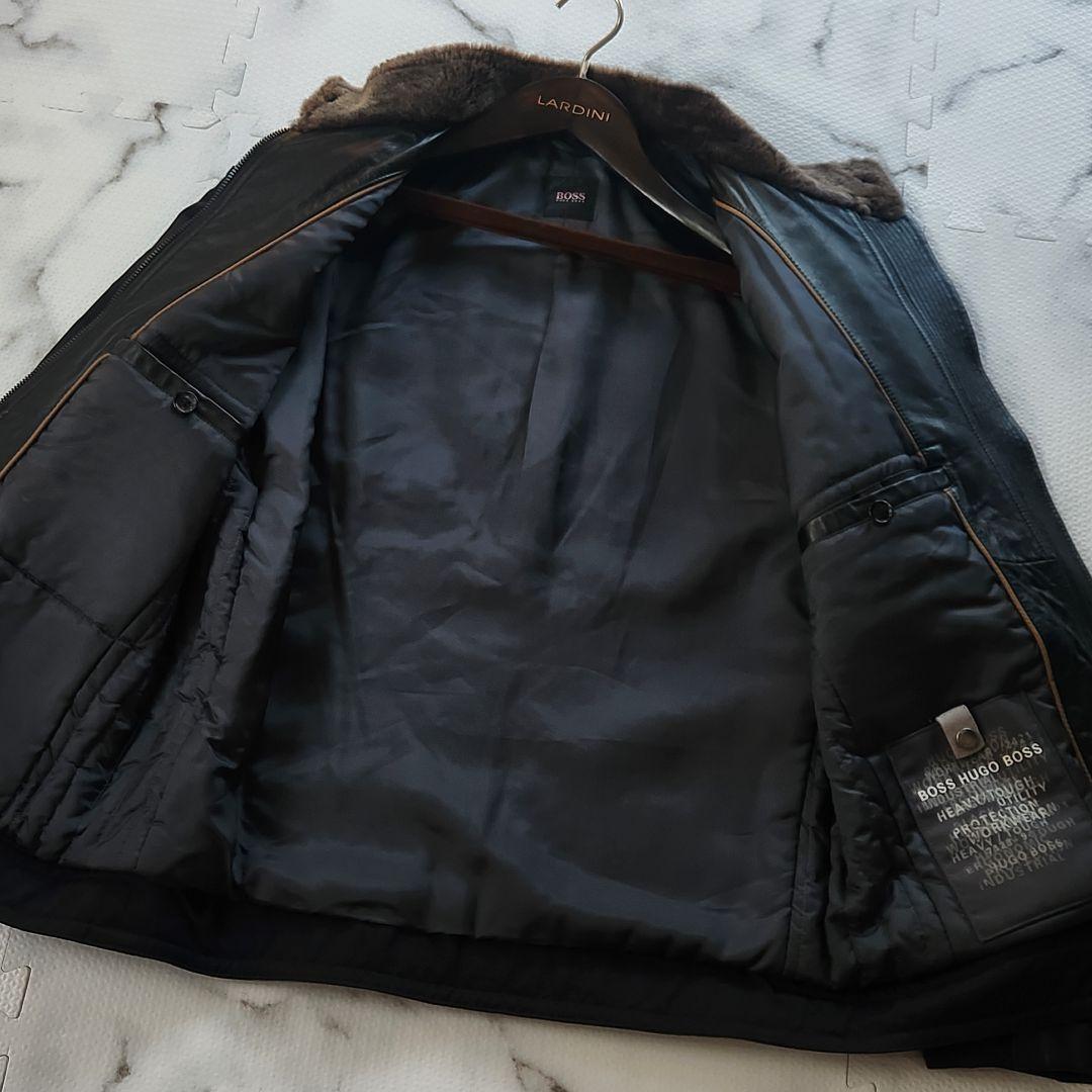 美品✨XXL相当 HUGO BOSS ライダースジャケット ラムレザー ムートン