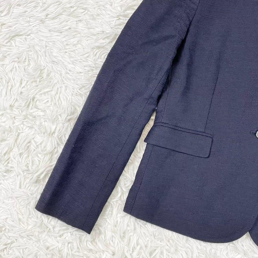 美品　グリーンレーベルリラクシング　ノーカラーパンツスーツ　紺　通勤　L M