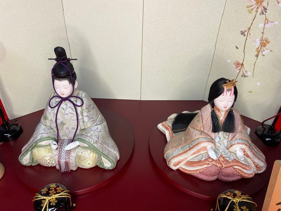 一秀作　江戸木目込人形　雛人形　親王平飾り・間口約４５×奥行約３０×高さ約３２㎝