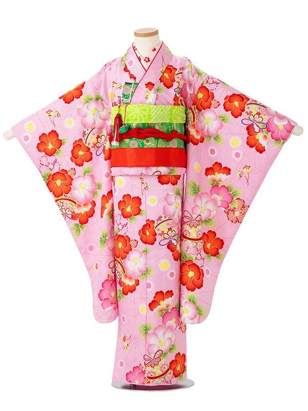 四つ身セット　ぼたん柄　ピンク