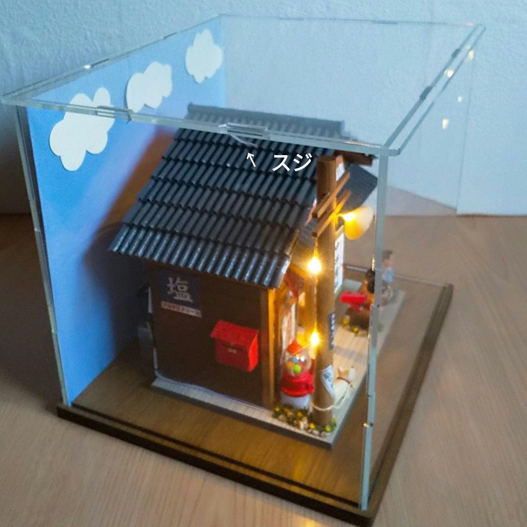 アクリルケース、ライト付きミニチュア昭和の駄菓子屋＆サザエさんフィギュアセット