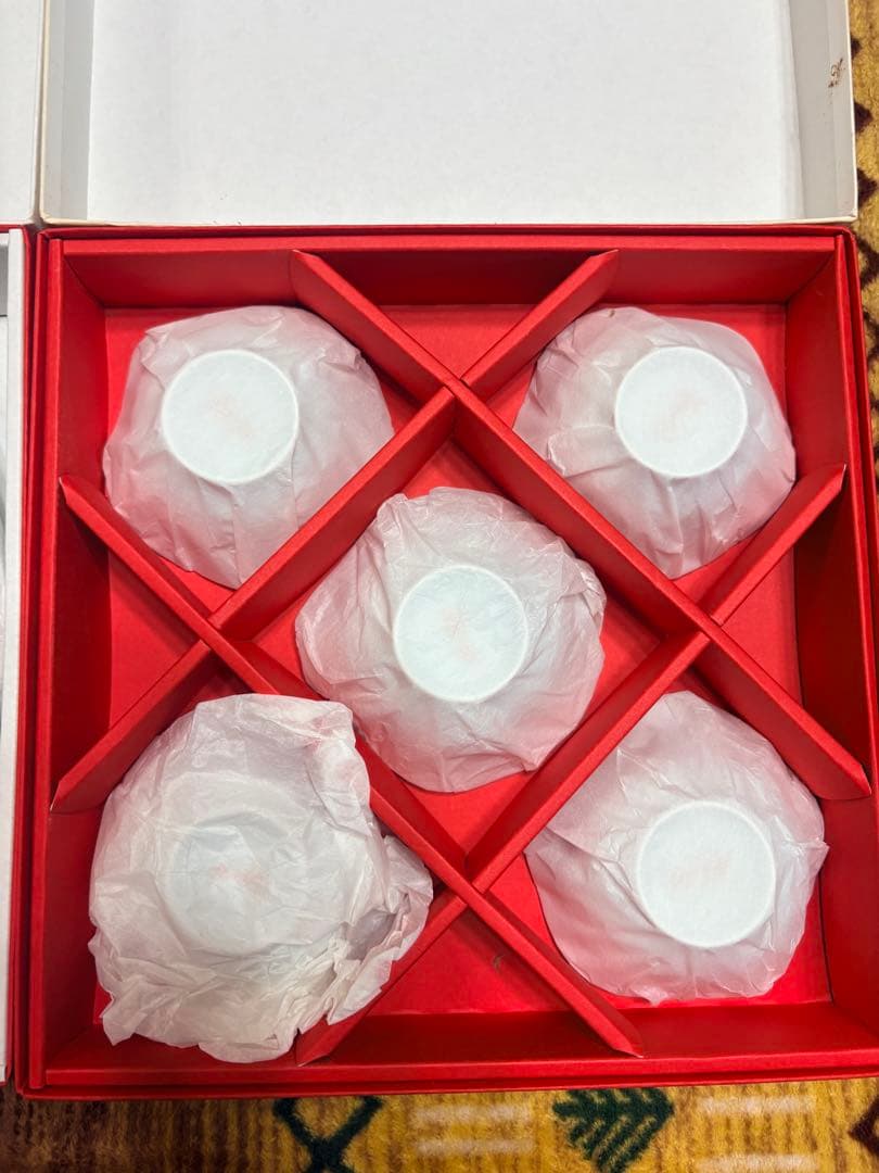 深川製磁 寿赤絵 小皿 5枚 紅寿1枚　未使用 箱付