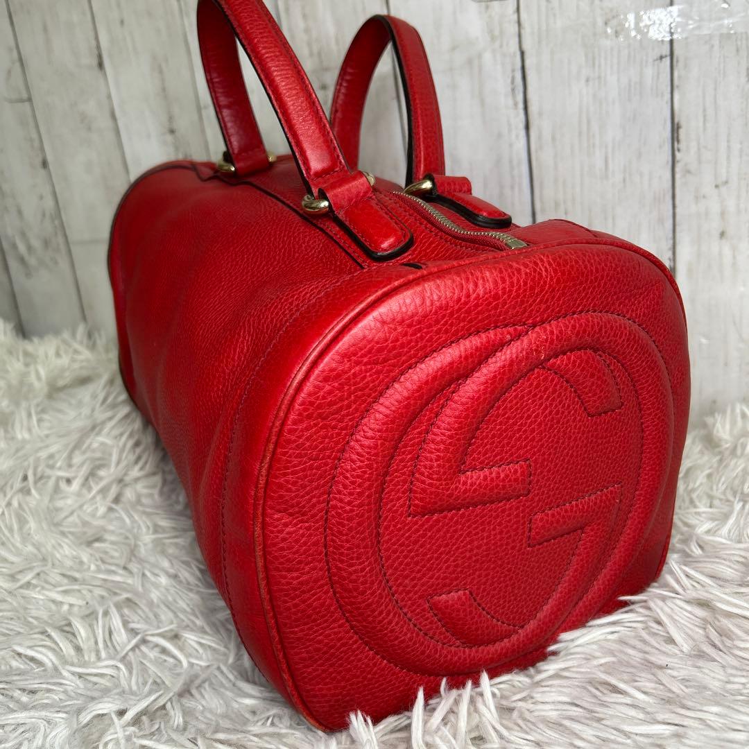 GUCCI ソーホー　ボストンバッグ ハンドバッグ レザー　レッド　GG 赤