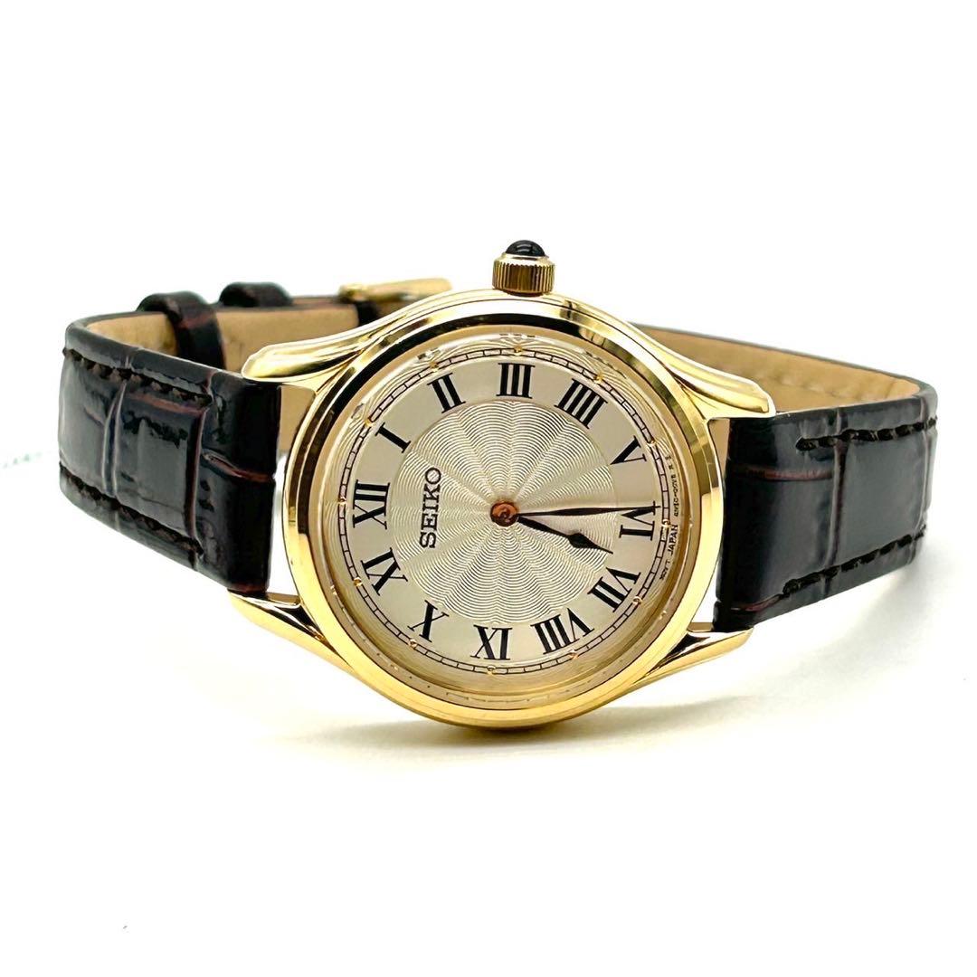 未使用 セイコー ナノユニバース コラボ 腕時計 クオーツ Wネーム レザー 金