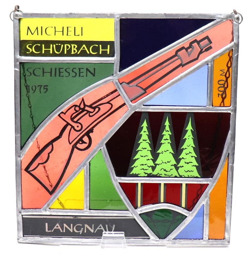 ヴィンテージ ステンドグラス スイス製 ピストルクラブ 1975年 ライフル限定