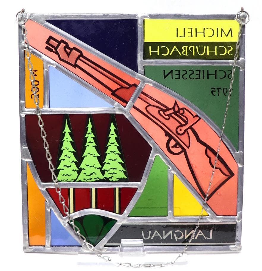 ヴィンテージ ステンドグラス スイス製 ピストルクラブ 1975年 ライフル限定