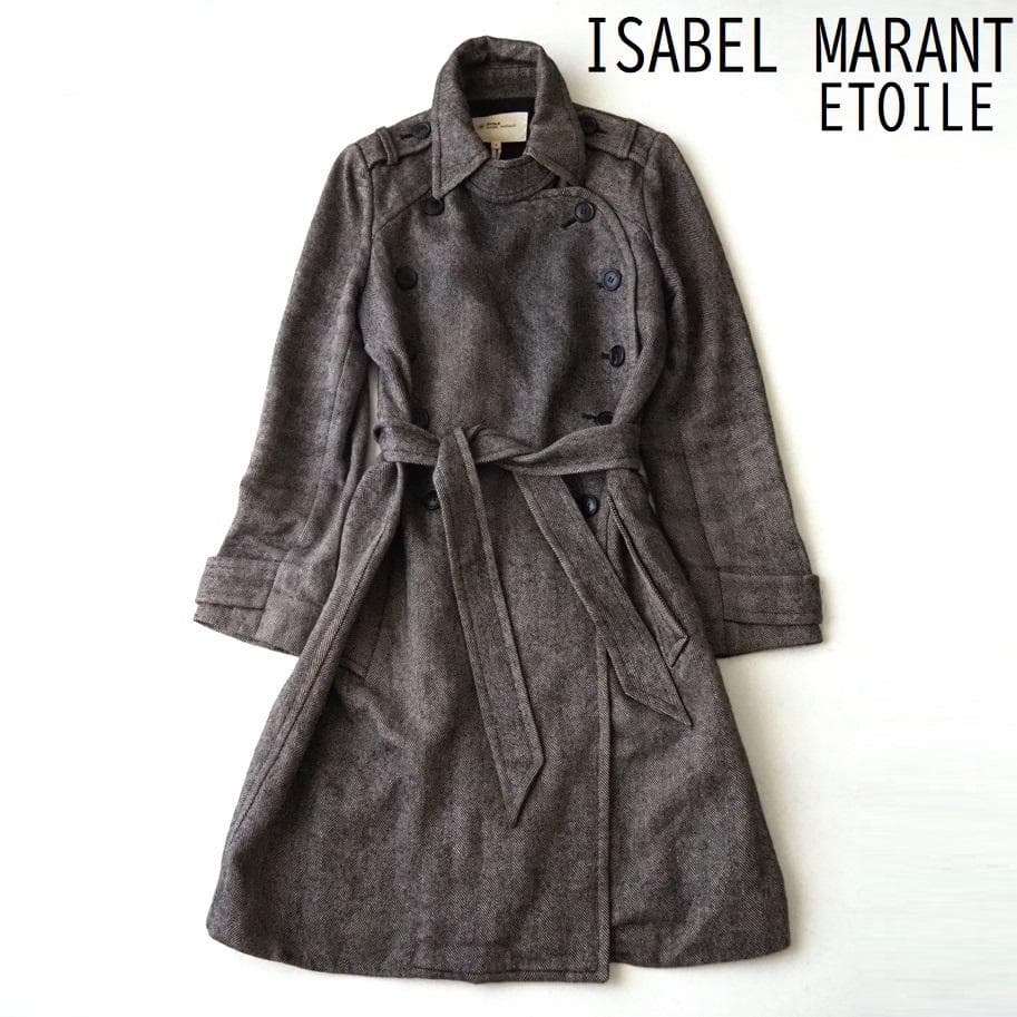 イザベルマランエトワール ロングコート リネンウール ヘリンボーン M