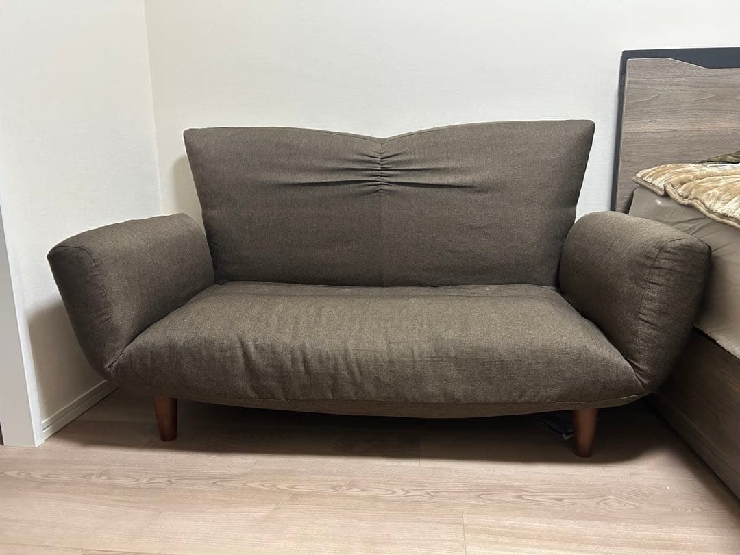 ブラウン 2人掛けファブリックソファ