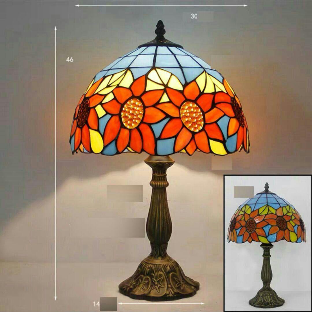 ティファニースタイルテーブルランプ電気スタンドガラスランプ\r ひまわり02