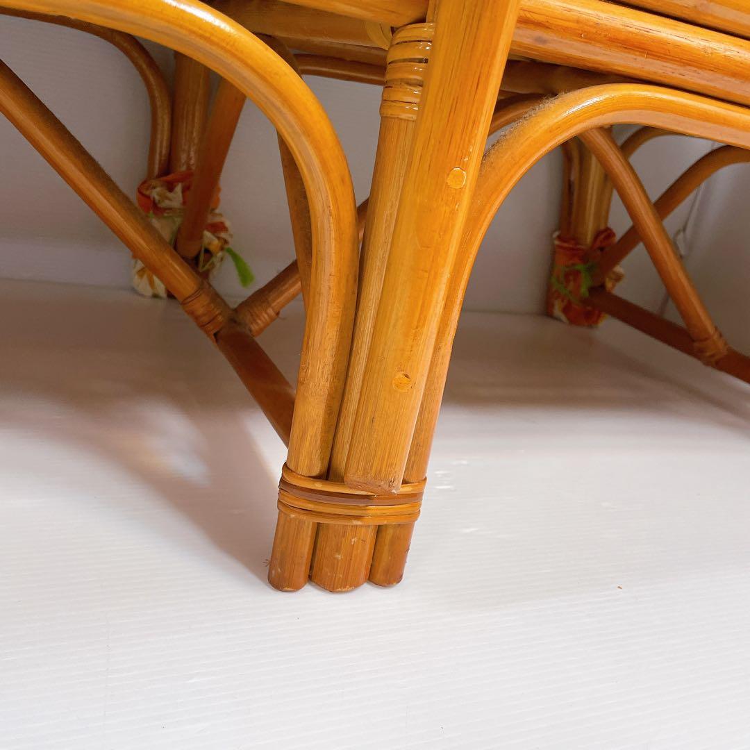 ヴィンテージ ラタン 籐 ソファ ベンチ 2人掛け 昭和レトロ　クッション付き