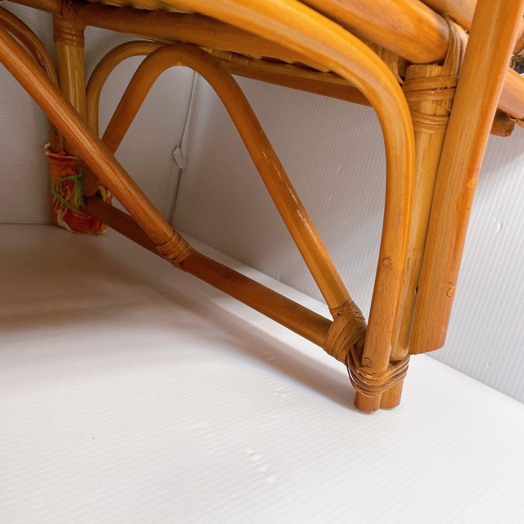 ヴィンテージ ラタン 籐 ソファ ベンチ 2人掛け 昭和レトロ　クッション付き