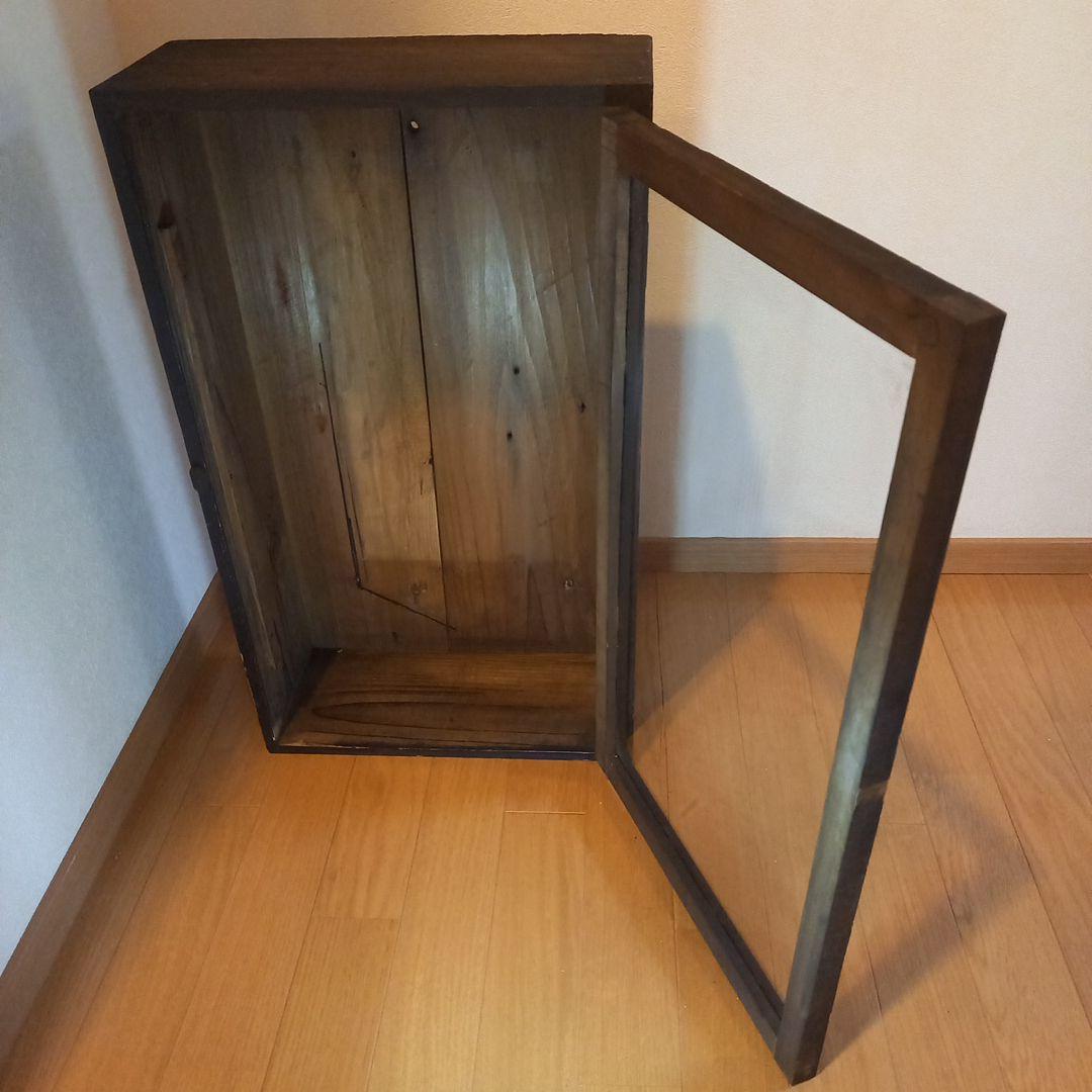 古い掛時計の収納木箱　レトロアンティーク　ガラス嵌め込み　レアな古道具骨董品