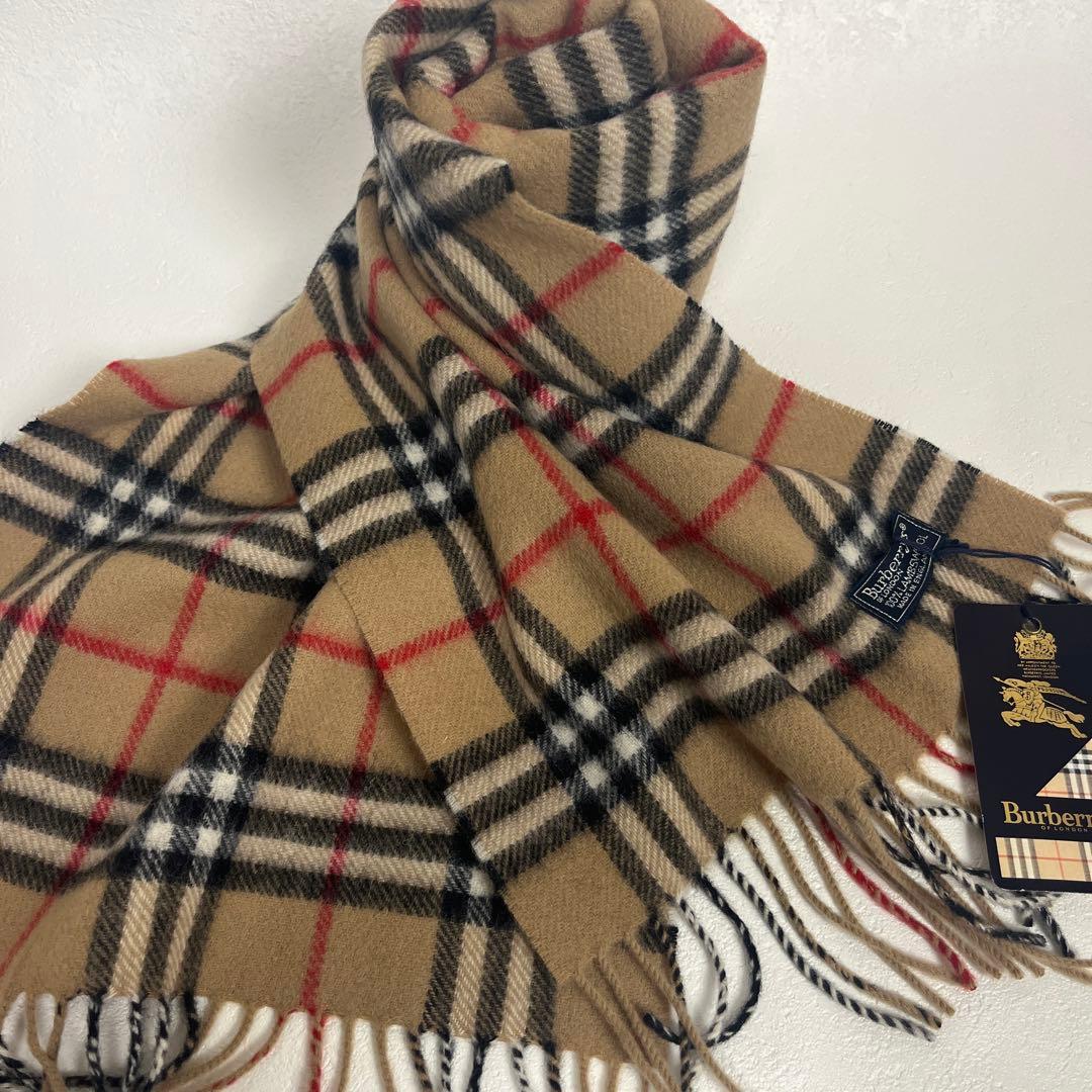 未使用品　バーバリー　ロングマフラー　ノバチェック　　キャメル　英国製