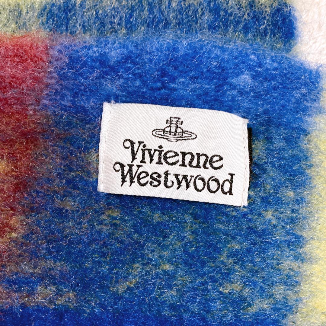 【新品】Vivienne Westwood チェック柄フリンジマフラー ブルー