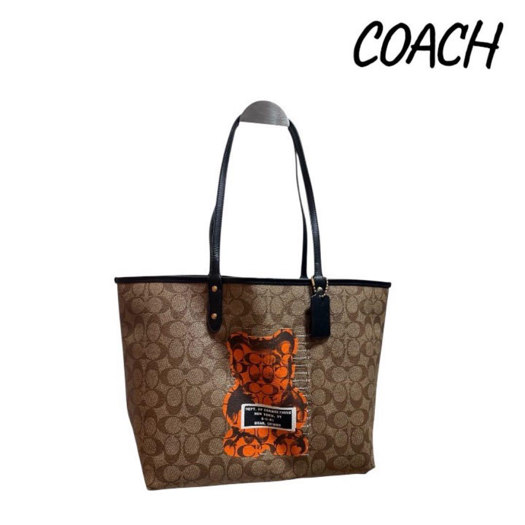 ほぼ新品，COACH コーチ シグネチャー トートバッグ ストーリーパッチ