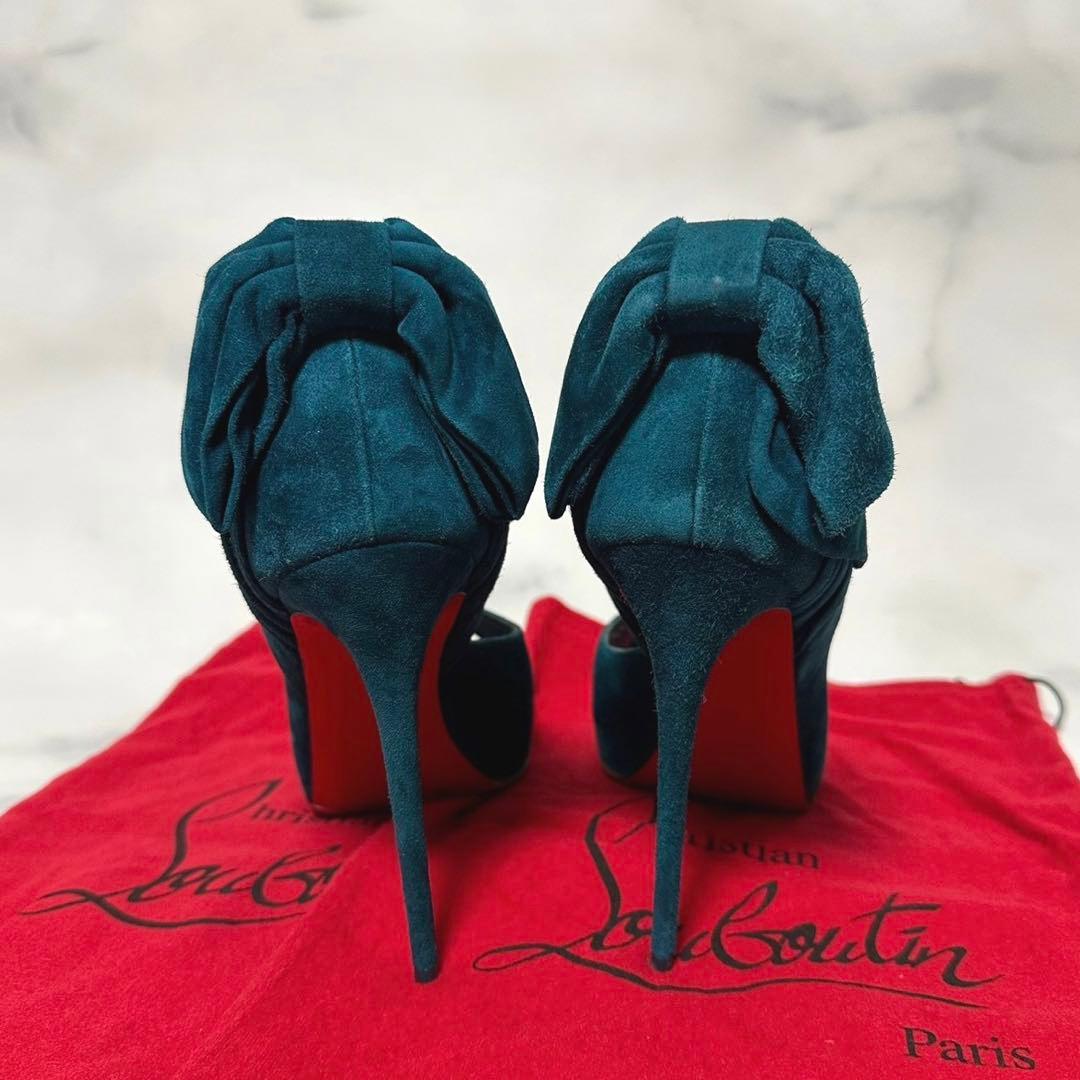 Christian Louboutin スエード リボン オープントゥ パンプス