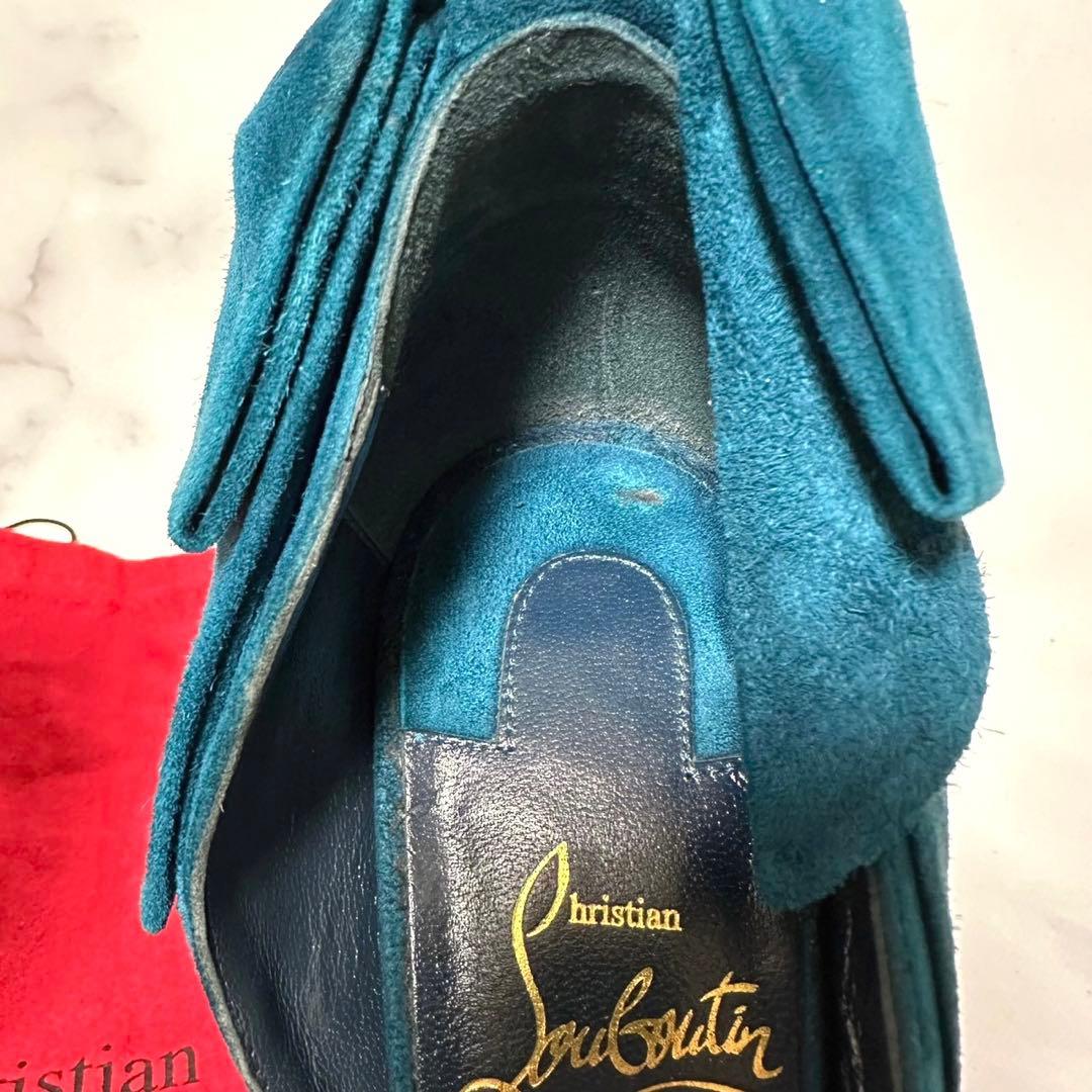 Christian Louboutin スエード リボン オープントゥ パンプス
