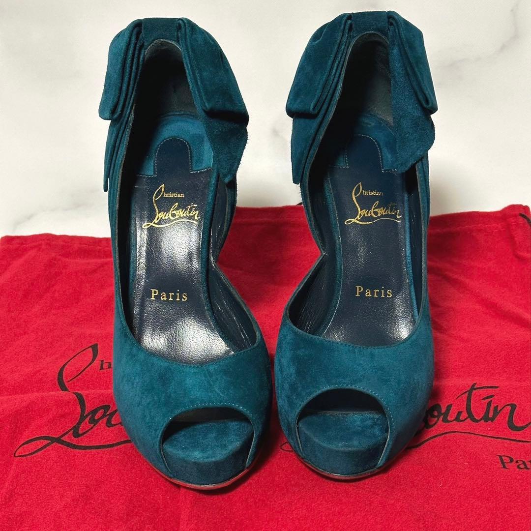 Christian Louboutin スエード リボン オープントゥ パンプス