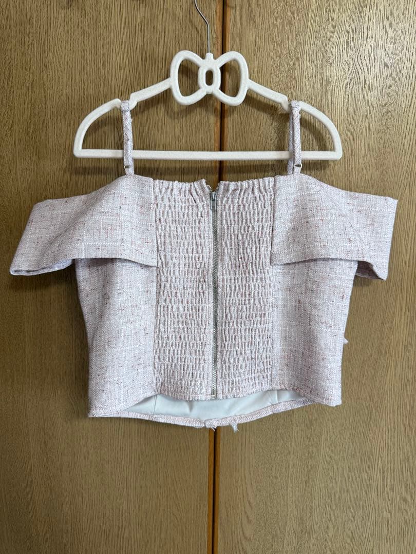 LIP SERVICE リップサービスツイードリボンオフショルトップス ピンク