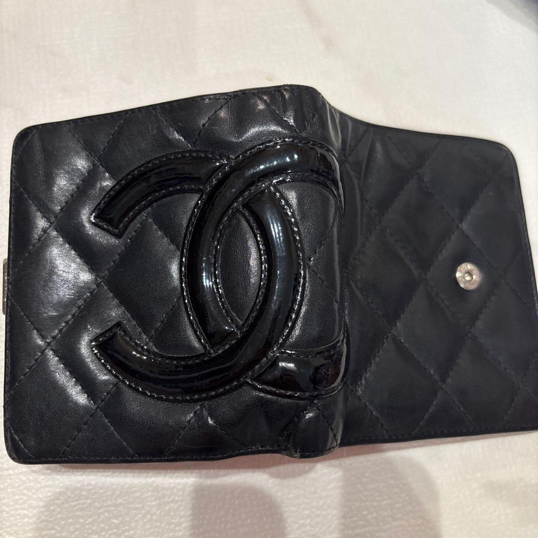 K*】様 CHANEL カンボンライン がま口財布 レザー エナメル ブラック