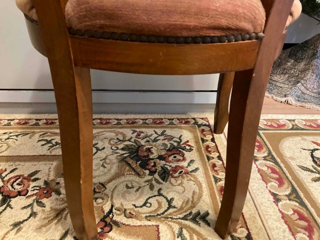 アンティーク／ダイニングチェア／ブラウン／猫脚／彫刻デザイン／ベロア調